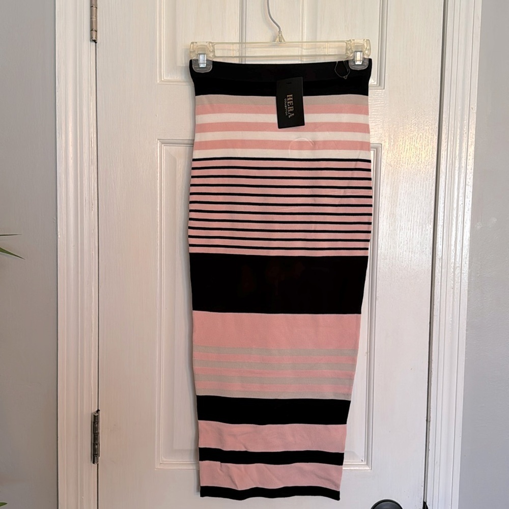 Hera Collection Pink and Black Striped Pencil Skirt